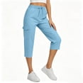 thumbnail image 6 of Admvng Cargo Capris for Women Elastic Drawstring Waist Pocket Breathable Cropped Pants, 6 of 8