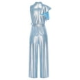 thumbnail image 4 of inlzdz Combinaison Longue Taille Haute pour Enfants avec Ceinture, à Volants, Col Rond, Manches Courtes, Bleu 8, 4 of 5