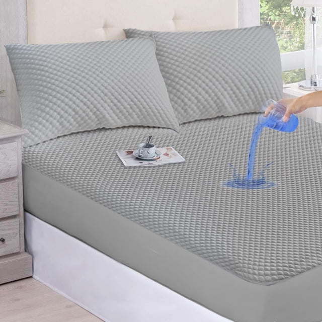NANWEI Protector de colchón Impermeable, Cobertor para colchón Acolchado Hipoalergénico y Ultrasuave (Gris, Matrimonial)