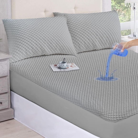 NANWEI Protector de colchón Impermeable, Cobertor para colchón Acolchado Hipoalergénico y Ultrasuave (Gris, Matrimonial)