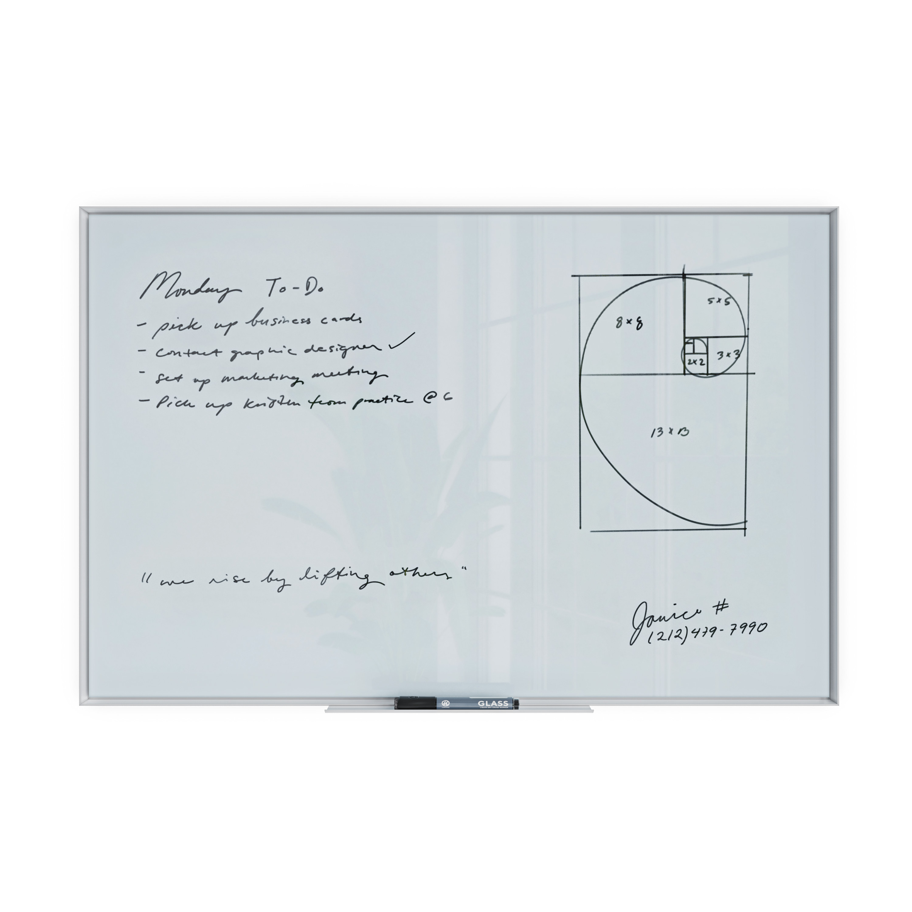 U Brands Glass Non-Magnetic Dry-Erase Board, 36 x 24 Inches, White Frosted Surface, White Aluminum Frame