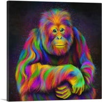 ARTCANVAS Orangutan Bornean Rainforest Ape Monkey Canvas Art Print - Size: 18" x 18" (0.75" Deep)