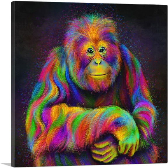 ARTCANVAS Orangutan Bornean Rainforest Ape Monkey Canvas Art Print - Size: 18" x 18" (0.75" Deep)
