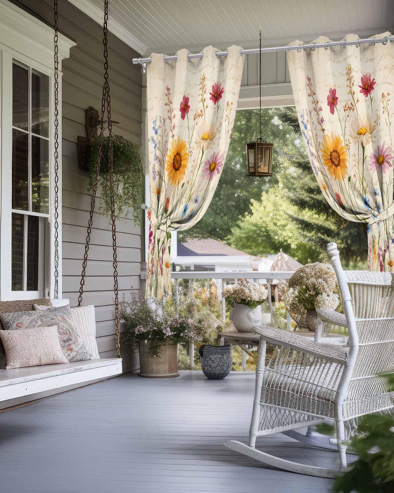 nqOlkjepod Outdoor Curtains for Patio Waterproof, Botanical Floral Outdoor Privacy Panels Grommet, Retro Purple Pink Yellow Wildflowers Blackout Outside Curtains for Porch/Cabana 54"x95", 1 Panel