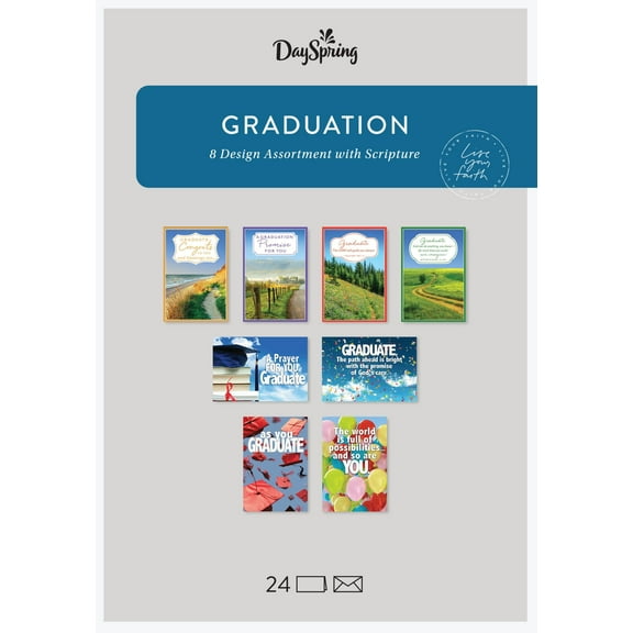 DaySpring Congrats Graduate – Graduation – 8 Design Assortment with Scripture - 24 Bulk Boxed Cards & Envelopes