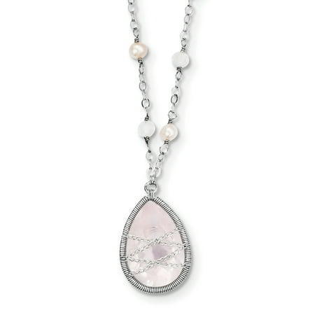 Rose Quartz Freshwater Necklace (925 Sterling Silver 18 Inch Rose Quartz Freshwater Cltrd Pearl 1.5 Chain Necklace Pendant Charm For Women Gift)