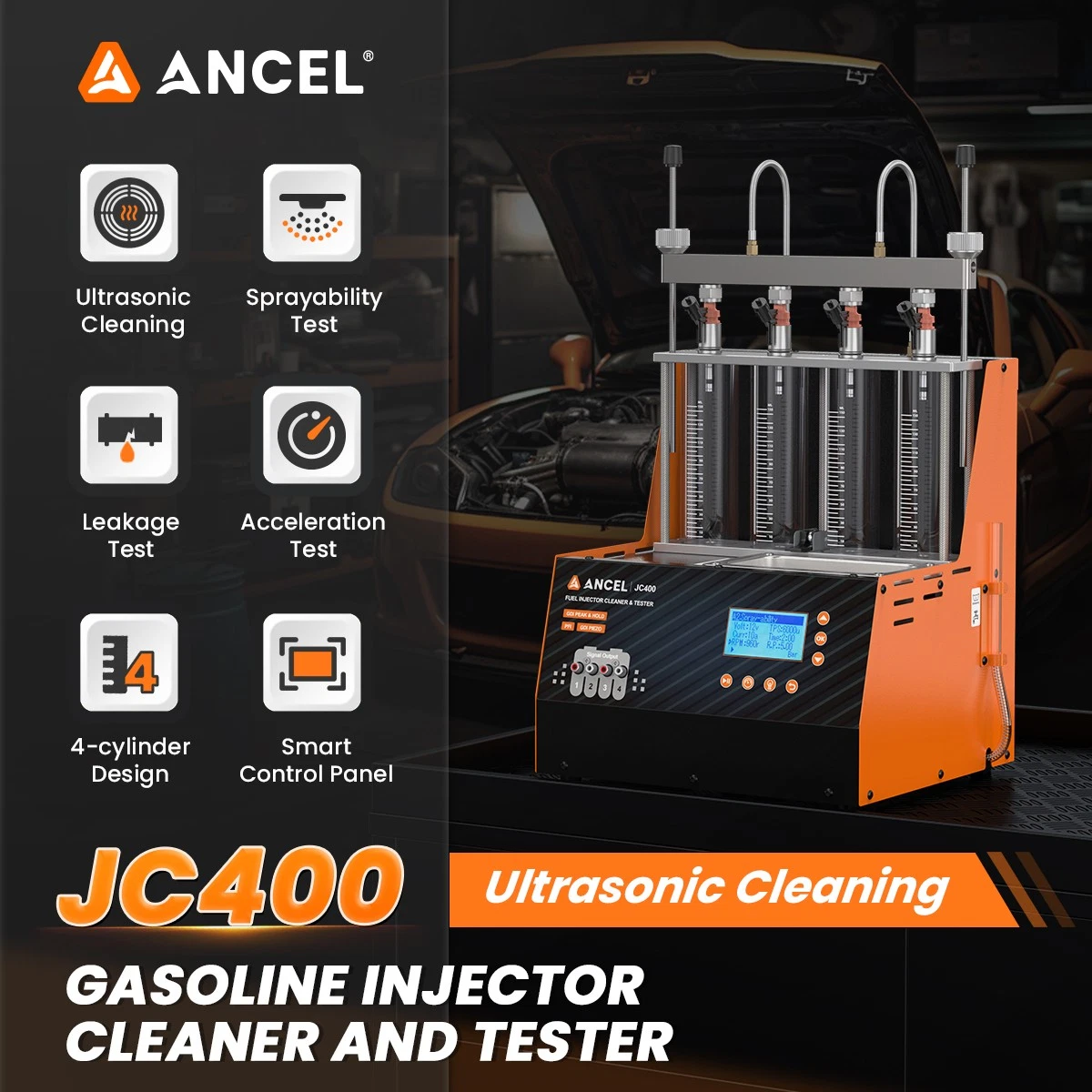 ANCEL JC400 GDI Fuel Injector Tester 4 Cylinder Injector Cleaner