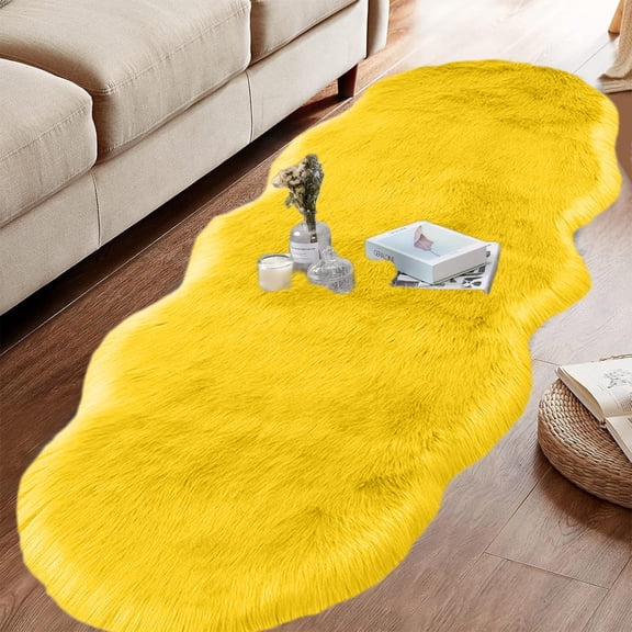 Bxaolu Luxury Soft Fluffy Area Rug 20" x 55", Faux Fur Comfortable Rug Decorative Plush Shaggy Carpet for Christmas Decor Bedside Sofa Floor Bedroom, Living Room, Yellow