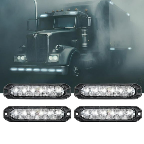 Nilight 6LED Emergency Strobe Lights 4PCS Ultra slim Surface Mount Hazard Caution Light bar 12-24V Sync Feature Warning Flashing Light kit for Truck Car Vehicle ATV SUV UTV White