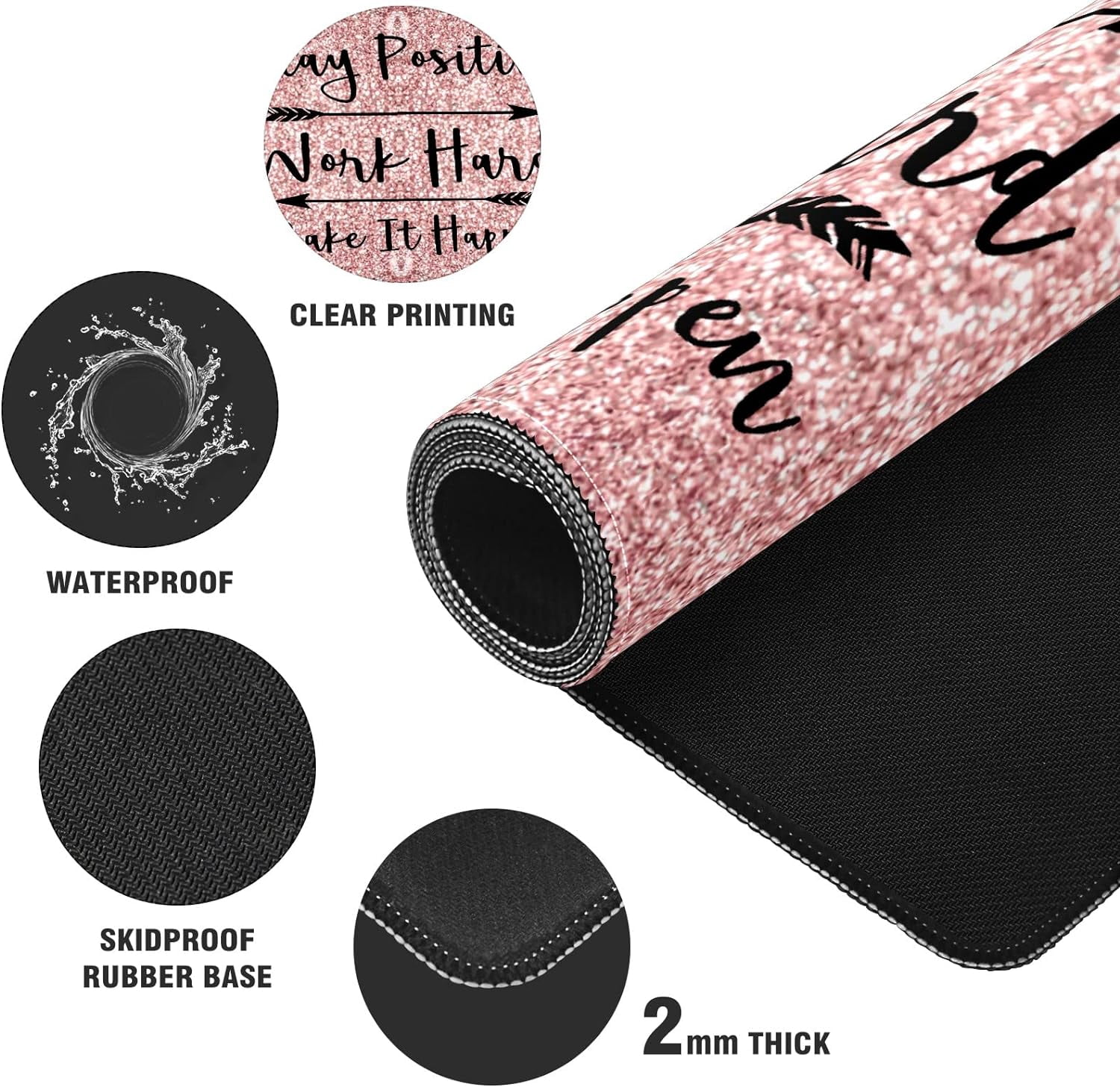 Bright Rose Glitter Desk Mat, Desk Accessory, Cute Workspace, Trendy Workspace, Trendy, 35.4x15.7in Large Gaming Mouse Pad, Cute Desk Topper, Pretty Desk Pad