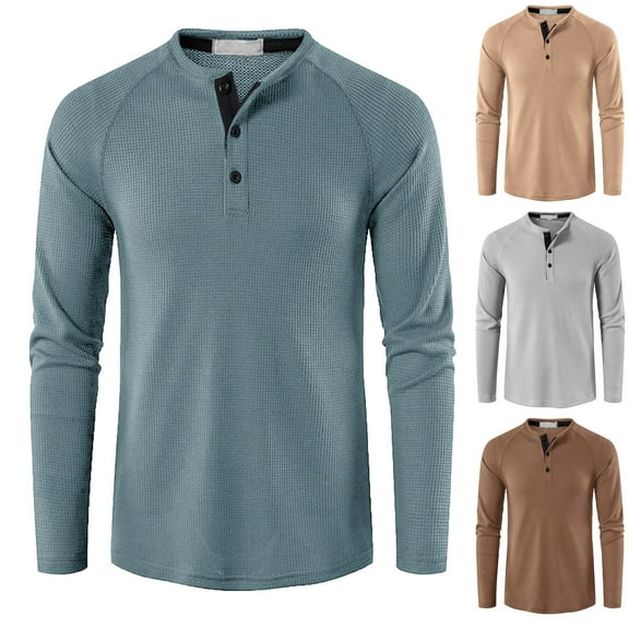 Utoimkio Men's Long Sleeve Stand Collar Shirts Button Down Pullover Blouses Basic Designed Loose Undershirt Comfortable Breathable T Shirts for Men