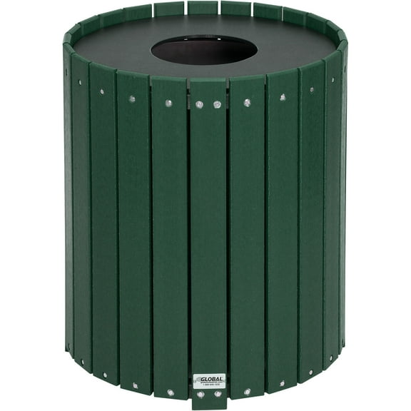 Round Recycled Plastic Receptacle W/ Liner, 32 Gallon, Green