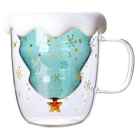 

DOYOUNG Glass Mug Double Wall Anti Scald Glass Christmas Tree Glass Mugs Coffee Cup