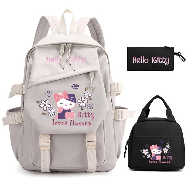 3Pcs/set Hello Kitty Anime Backpack for Girl Boy Children Lunch Bags Student Teenager Bookbag Schoolbag Knapsack Women Rucksack