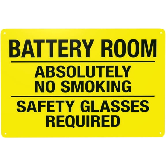 Battery Room Warning Sign, Security Safety Metal Signs, Vintage Caution Poster Wall Decor for Business Office Home Street Road Custom Use 12 x 8 Inch
