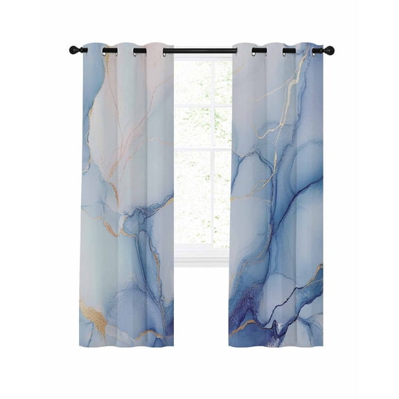 Blue Marble Blackout Curtains, Light Blocking Print Window Curtains, Gradual Modern Abstract Art Thermal Insulated Window Drapes for Living Room Kitchen Cafe 2 Panels, 55"W x 39"L