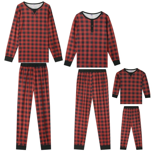 Conjunto de pijamas familiares de manga larga a rayas rojas y negras de inspiración chic para Navidad, con pantalones a juego, para niños y niñas, talla L