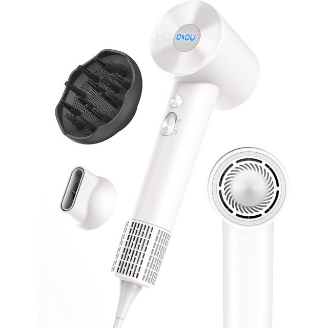 Negative Ionic Hair Dryer with 110,000 RPM Brushless Motor - High-Speed Lightweight Blow Dryer for Travel & Home Use, Fast Drying Low Noise Hair Drier with Nozzle & Diffuser, White