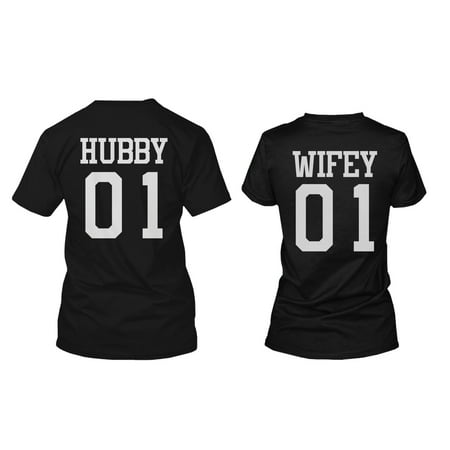 Hubby 01 Wifey 01 Matching Couple T-Shirts His and Hers Gifts For Loved