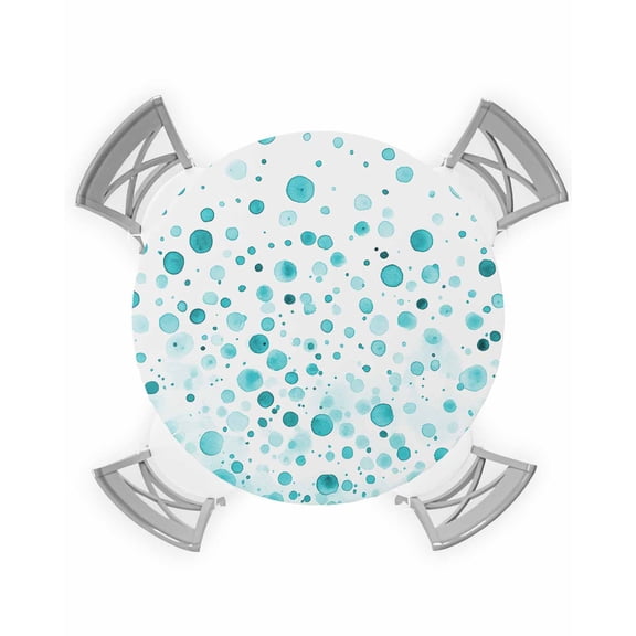 nqOlkjepod Turquoise Polka Dot Round Tablecloth, Fitted Table Cover with Elastic for 45"-54" Round Tables, Modern Art Abstract Watercolor Dot Table Cloth Outdoor Dinning Party Waterproof Tablecloths