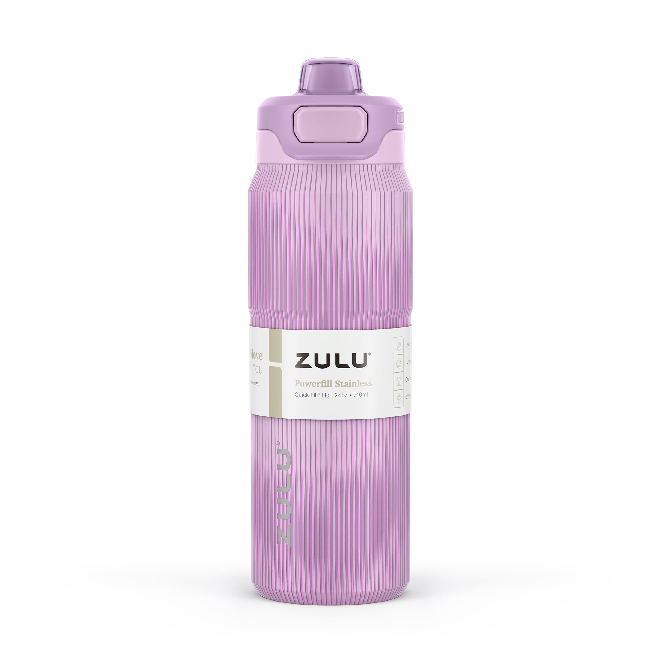 Zulu Powerfill 24oz Stainless Steel Water Bottle, Purple