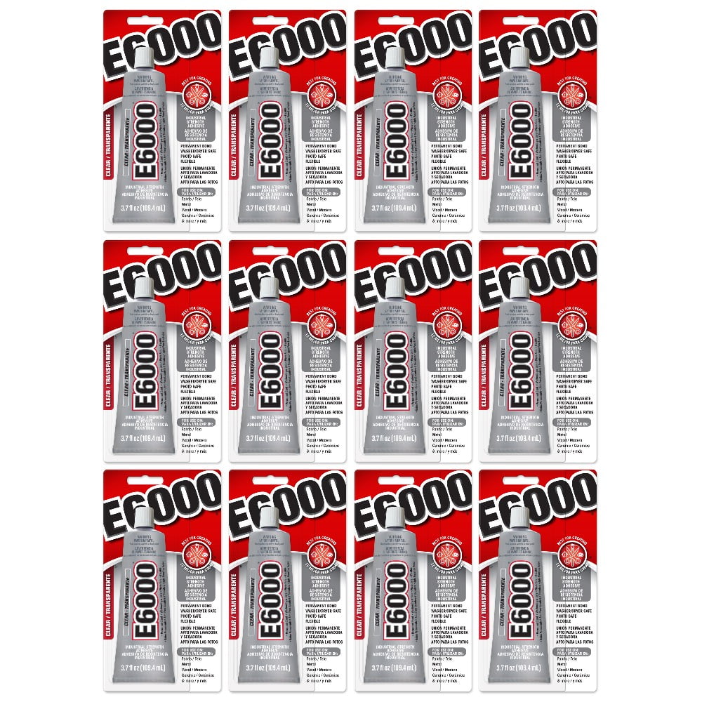 Eclectic E6000 Craft Glue Adhesive Industrial Strength Permanent 3.7 Oz Tube Clear, 12Pack