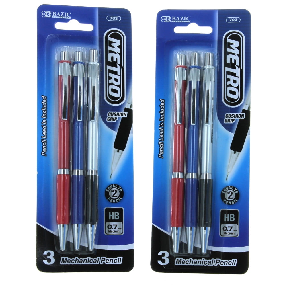 Lot of 6 Bazic Mechanical Pencils 0.7mm Medium #2 Cushion Grip Classroom School