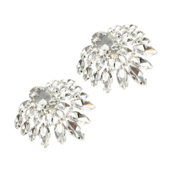 Unique Bargains 2 Pcs Faux Crystal Shoe Buckle Rhinestone Shoe Buckle Shoe Clips for Women 1.97"x1.57" Silver Tone