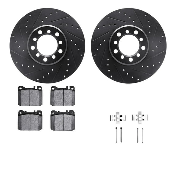 Dynamic Friction Company Front Brake Rotors-Drilled and Slotted-Black with 5000 Euro Ceramic Brake Pads includes Hardware 8612-63036