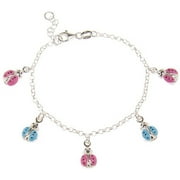 Pori Jewelers Sterling Silver Blue and Pink Enamel Lady Bug Charm Bracelet, 6"