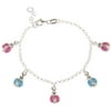 Pori Jewelers Sterling Silver Blue and Pink Enamel Lady Bug Charm Bracelet, 6"
