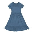 thumbnail image 4 of Vestido informal de playa con cuello cuadrado y pliegues en línea A para mujer - Tejido transpirable, estilo versátil, sandalias/zapatillas deportivas - Tallas S-XL para vacaciones, 4 of 4