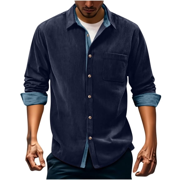 Men's Corduroy Button Down Shirts Jackets Long Sleeve Casual Shacket Western Lightweight Overshirts with Flap Pockets
