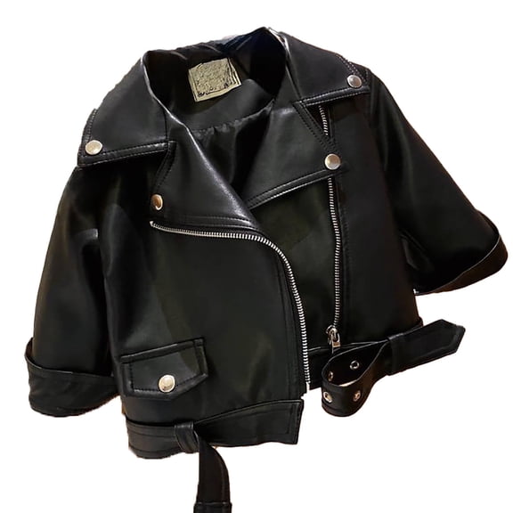 SGMVNU Toddler Girls Coat Boys Winter Cartoon Prints Jacket Girl's Motorcycle Large Lapel Zipper Leather Jacket Jacket Fall Winter Fashion Top(Size 5-6 Years, Black#2)