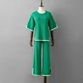 thumbnail image 4 of Woman Summer Outfits Women 2 Piece Outfits Sets Summer Clothing Set Female Round Neck Short Sleeve Tops Pants Sets Casual Pant Style S_352 Women's Tracksuits Green One Size, 4 of 4