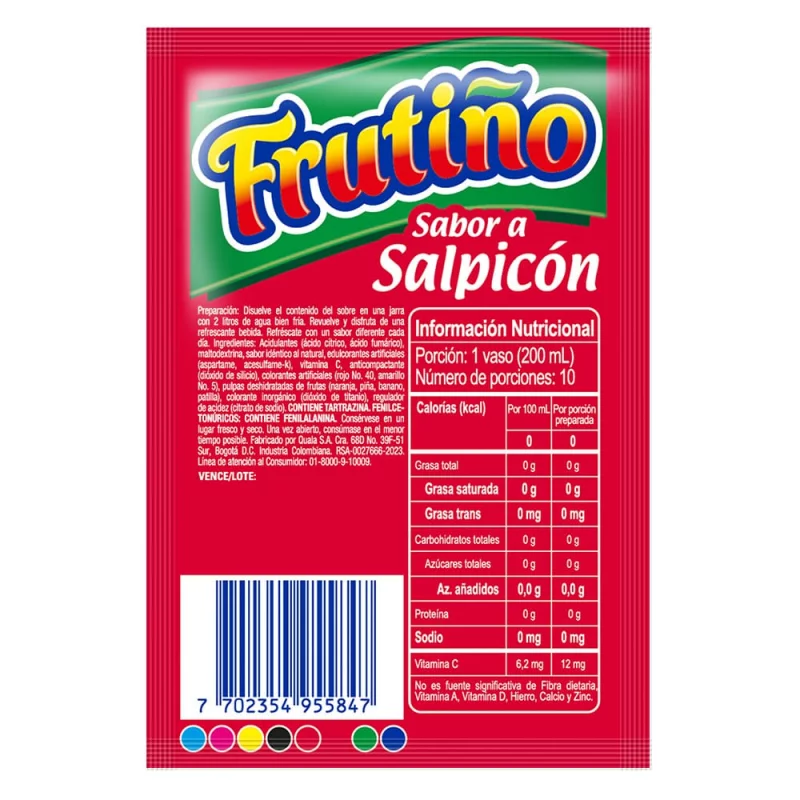 FRUTIÑO Fruit Punch Powdered Drink Mix (Box of 20 Pouches, Makes 2lt/Pouch) - Refresco Instantáneo SALPICON - Imported from Colombia.
