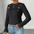 thumbnail image 6 of Vivianyn HD Women's Floral Applique Cable Knit Sweater, Crew Neck Casual Pullover,Black,Size S-XL, 6 of 6