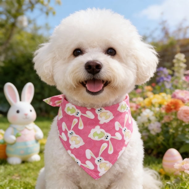 Bufanda triangular con estampado de conejito de Pascua, babero navideño de gatos y perros, ideal para accesorios fotográficos de fiesta de Pascua y decoraciones navideñas. Bufanda triangular de poliés