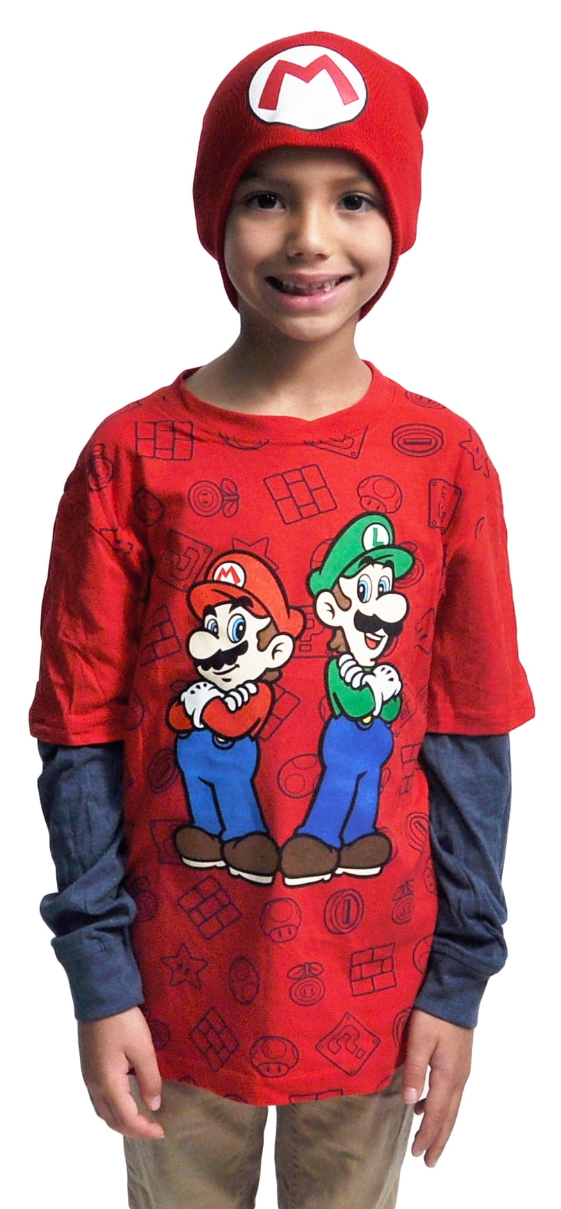 Mario Luigi Boys Long Sleeve Shirt with 