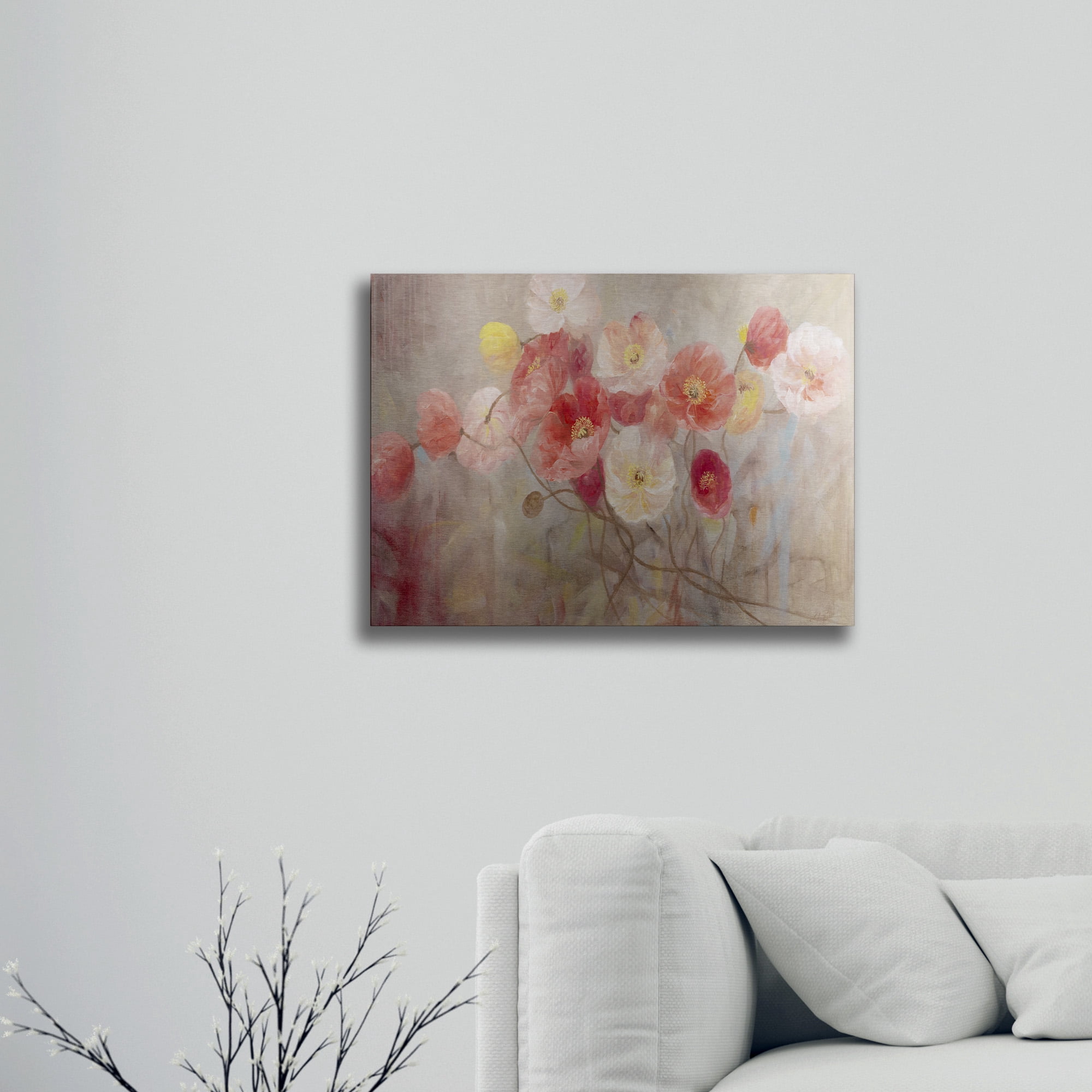 Li Bo 'Wild Poppies I' Floating Brushed Aluminum Art
