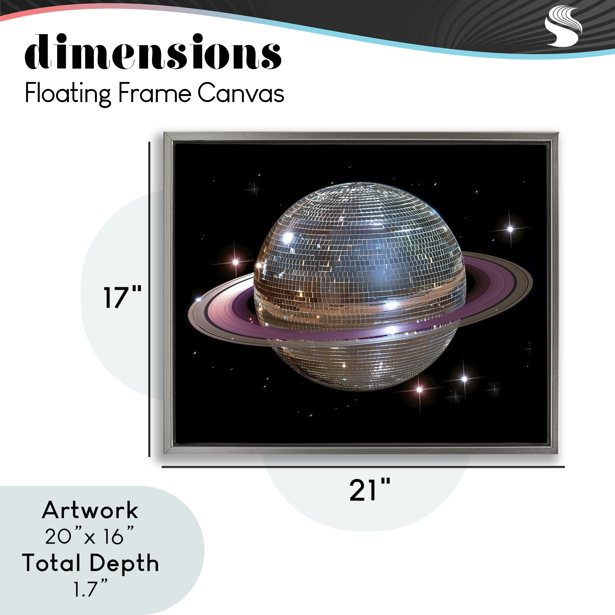 Purple Disco Ball Planet Gray Framed Floater Canvas Wall Art, design by Decent Exposures