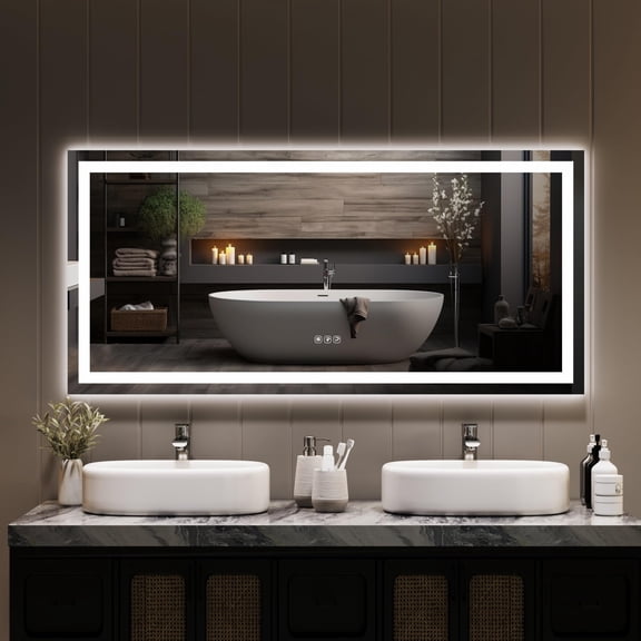 Garvee 60x30 LED Bathroom Mirror with Lights, Dimmable, Anti-Fog, Backlit Front Lit, and 3X Magnification Mirror, Smart Bathroom Vanity Mirror for Wall, Memory Function, Shatter-Proof