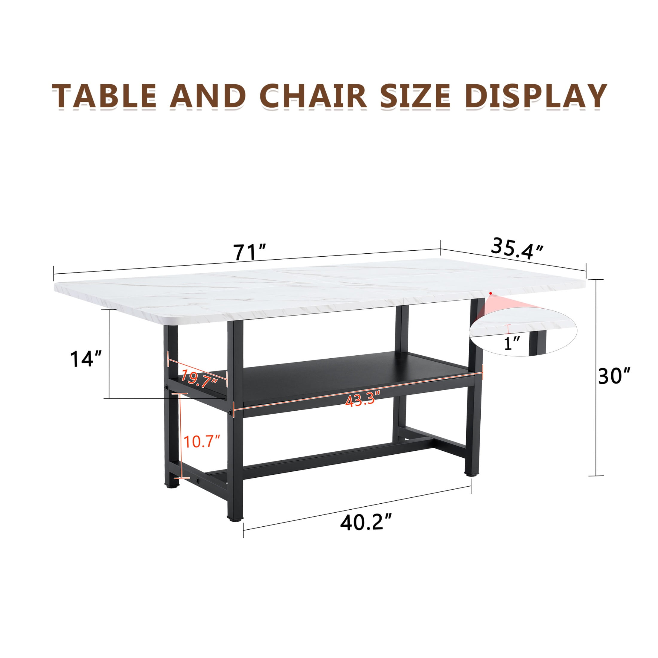 71" Dining Table, Minimalist Kitchen Table for 4-6, MDF Dinner Table with Metal Legs, for Kitchen, Dining Room, White