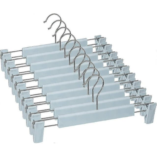 Set Of 10 Skirt Holder Hangers, Hangers For Trousers, With 2 Non-slip And Adjustable Clips, For Hanging Trousers, Socks, Skirts - Very Light Blue
