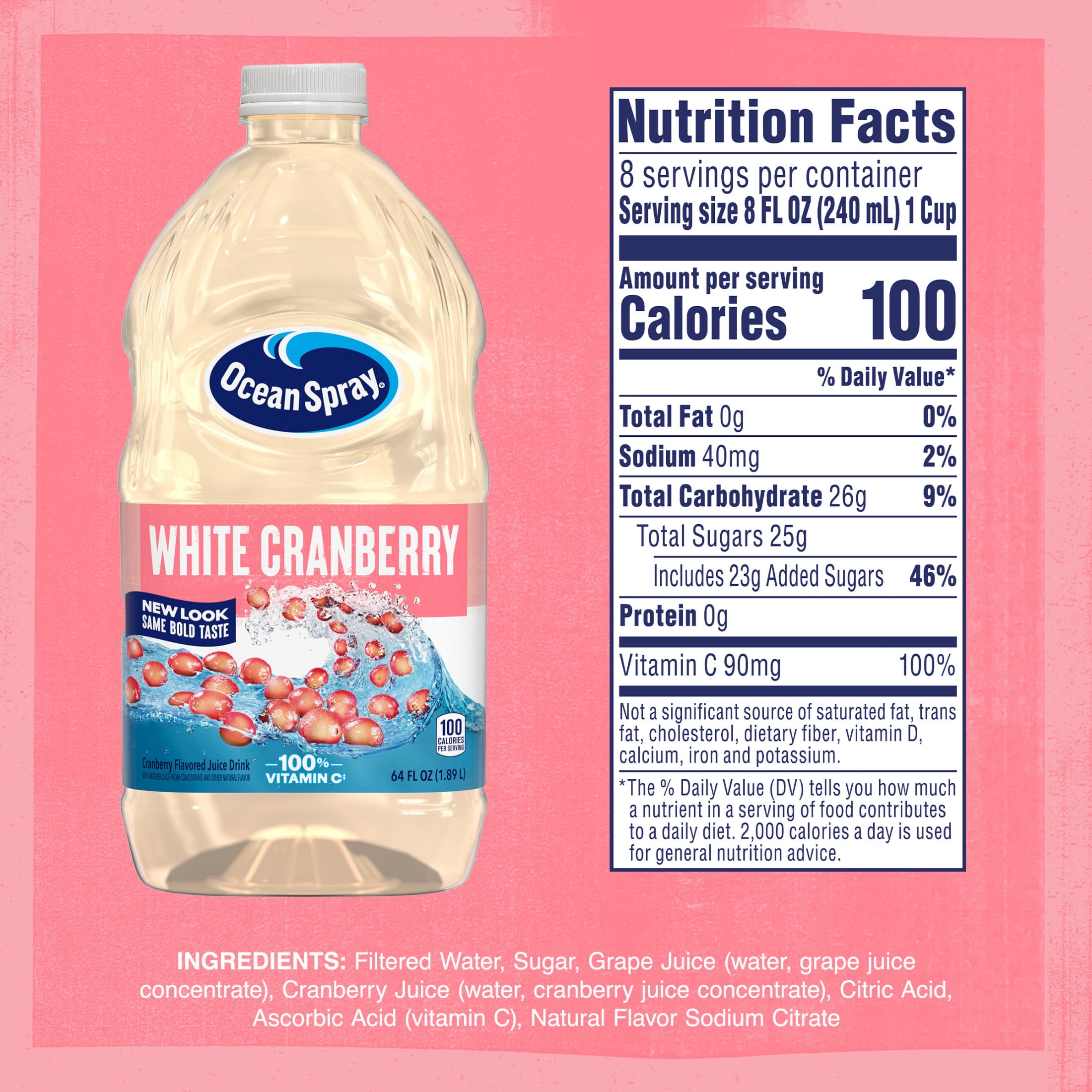 (8 pack) Ocean Spray® White Cranberry Juice Drink, 64 fl oz Bottle