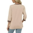 thumbnail image 6 of UVEASISHA Color Block T-shirts for Women 3/4 Length Sleeve Crewneck Tops Loose Fit Mid-length Pullover Blouse Tops de moda para mujer Khaki S, 6 of 8
