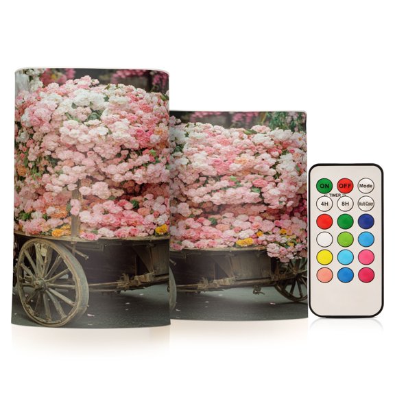 BZSMCE Flameless Candles LED Lights Flower Cart with Blossoms Creativity Battery Candles