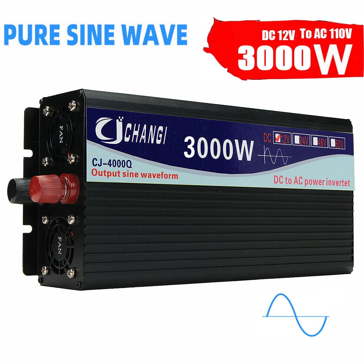 SHANNA Pure Sine Wave Power Inverter 3000W 12V DC to 110V Power Converter with LCD Display