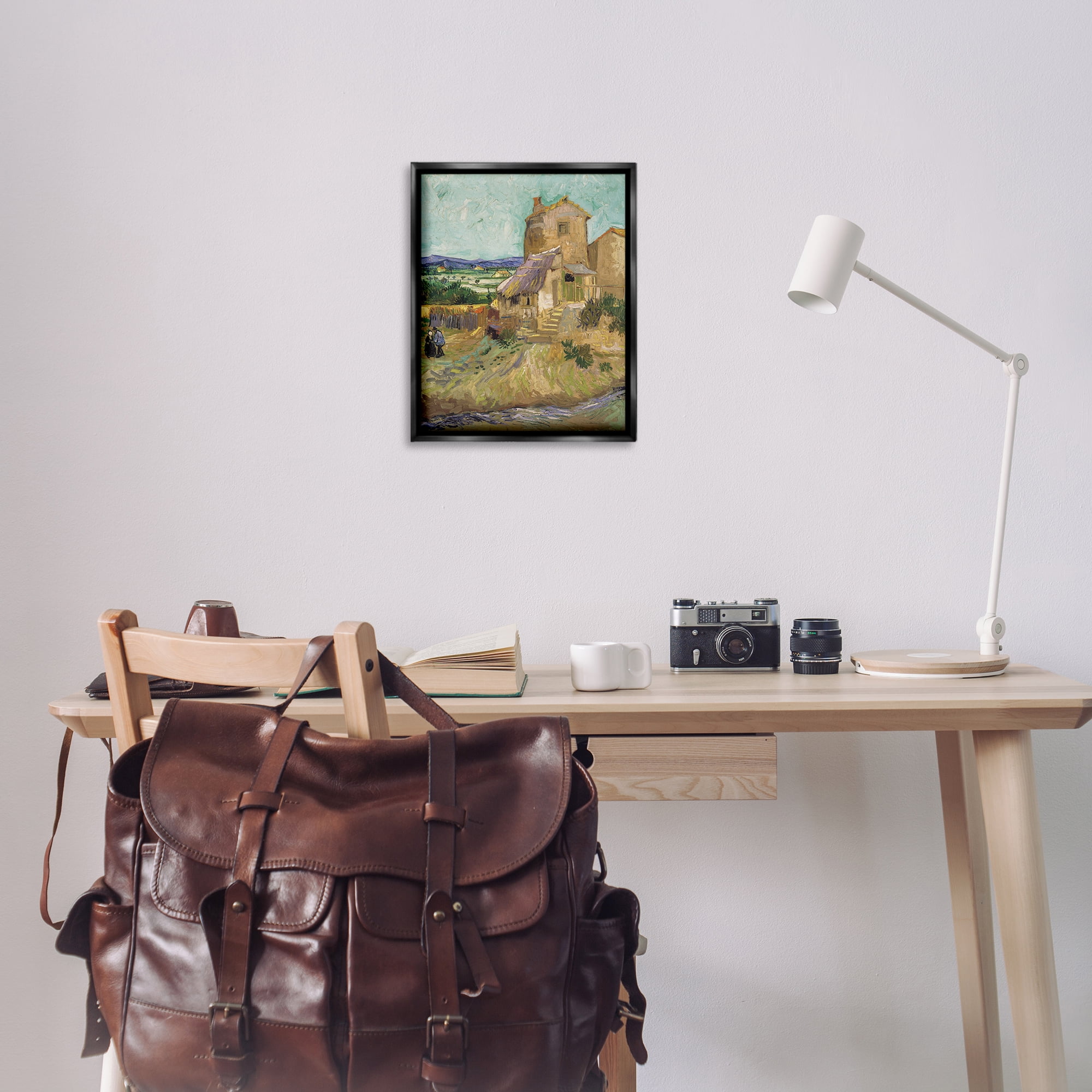 Stupell Industries Van Gogh Old Mill Landscape Landscape & Nature Painting Black Floater Framed Canvas Art Print Wall Art, 17 x 21