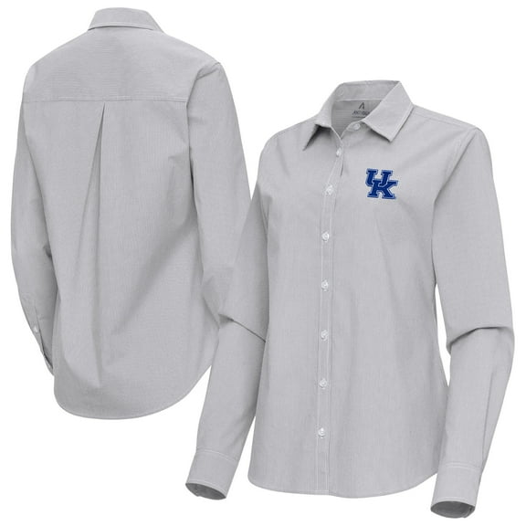 Women's Antigua Gray Kentucky Wildcats Porter Woven Tri-Blend Long Sleeve Button-Up Shirt